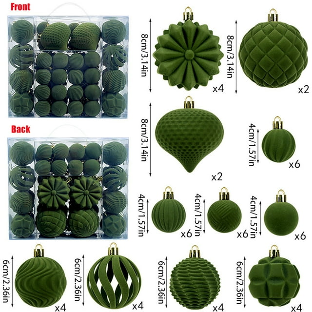 48 Bolas de Navidad de Terciopelo con Textura Flocada | Adornos Navideños de Plástico | Fáciles de Colgar | Textura Flocada | Plástico Resistente | Uso Versátil | 48 Piezas