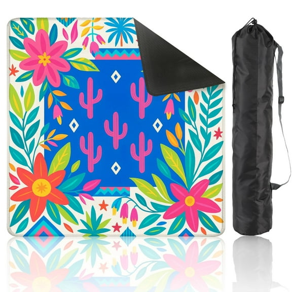 Mahjong Mat 31.5" x 31.5" Colorful Floral Cactus Bright Pink Green Leaves Anti-Slip and Noise Reduction Symmetry Design Mahjong Tiles Table Cover for Dominoes Poker Card Board and Tile Games