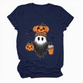thumbnail image 4 of TOWED22 Halloween Shirts for Women Cute Ghost Shirt Fall Pumpkin Tshirt Crew Neck Graphic Tees Casual Short Sleeve Tops(Navy,3XL), 4 of 5
