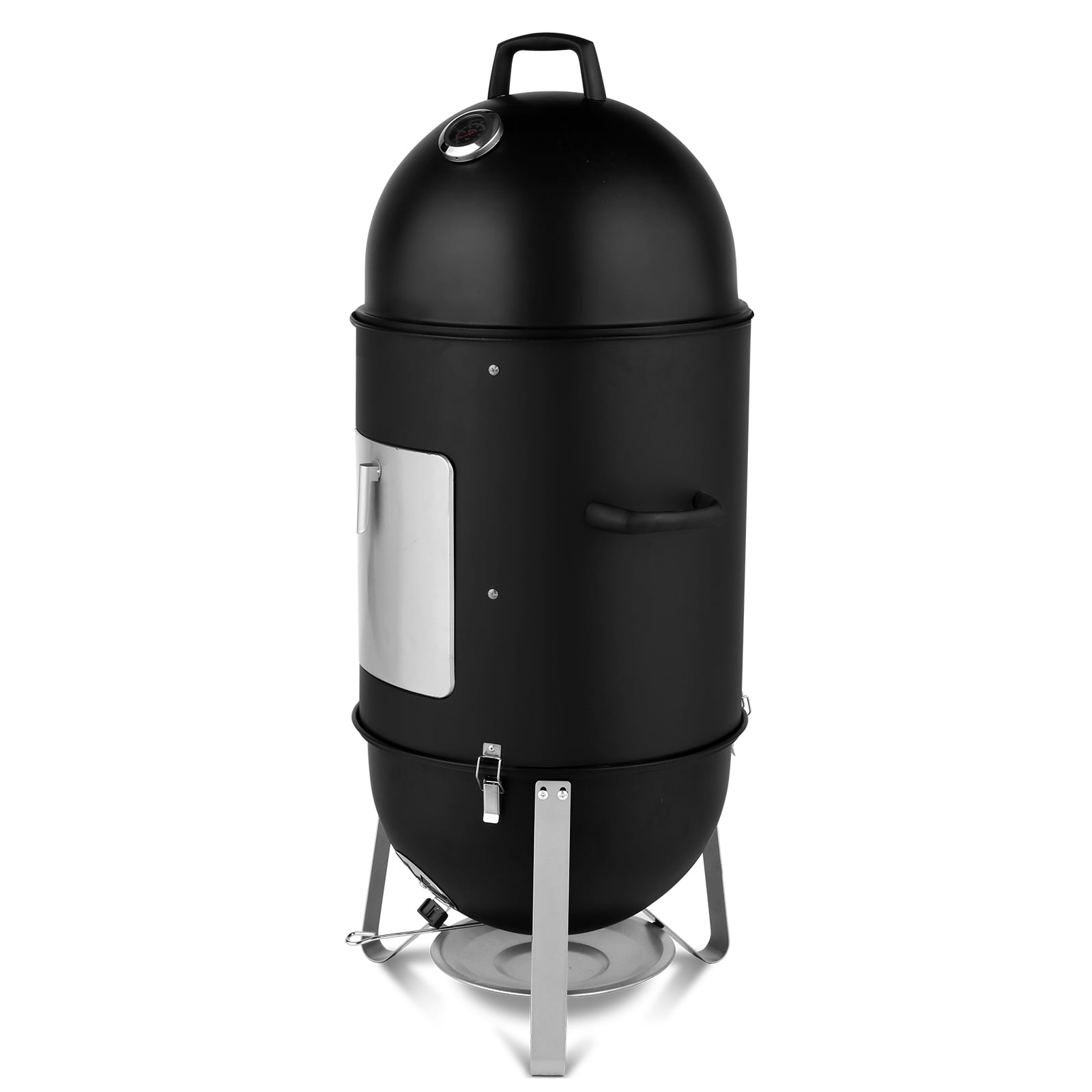 Vertical Steel Charcoal Smoker, Heavy Duty Three Layer Round BBQ Grill & Smokey Mountain Cooker for Outdoor Cooking, Black