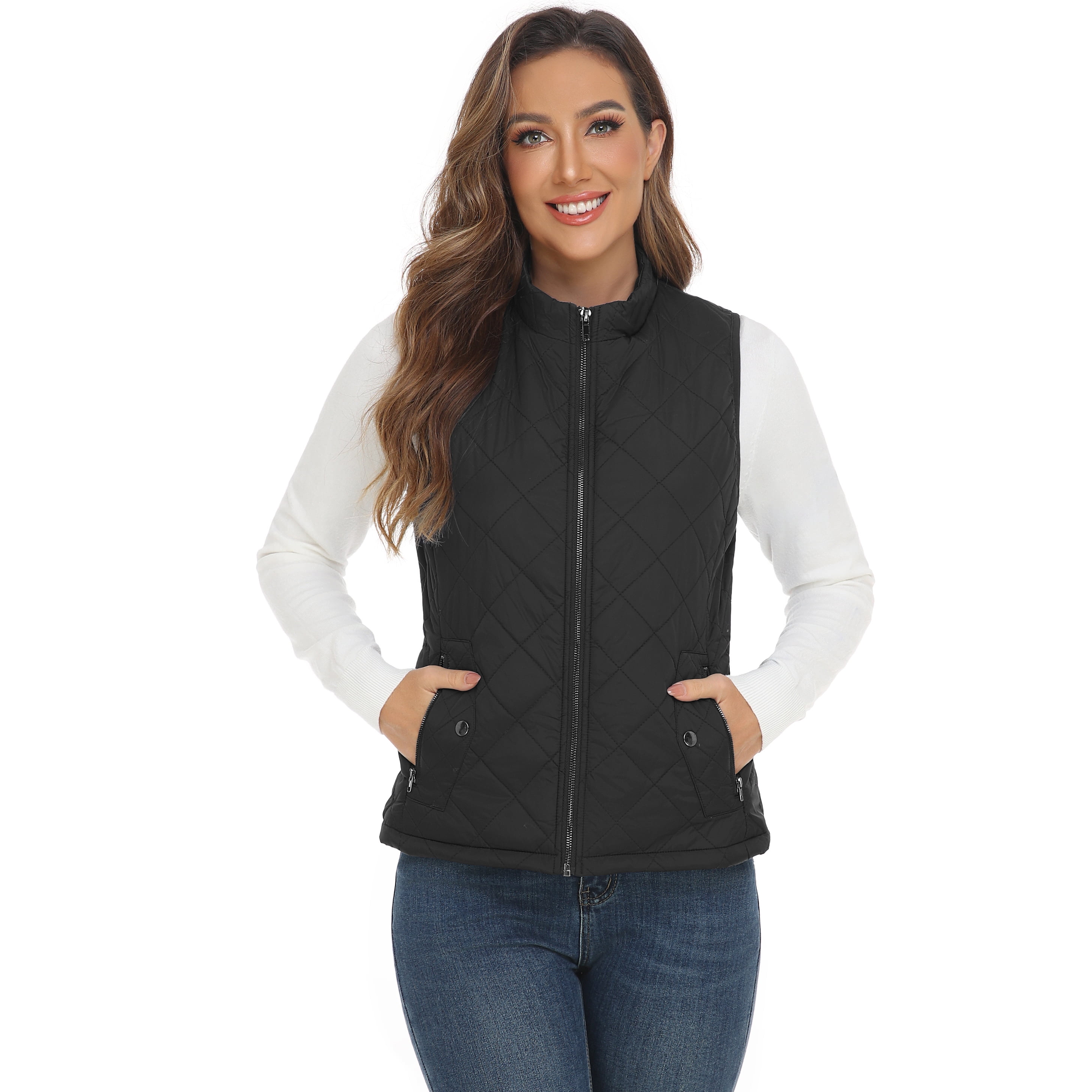 LK women's vest - Stand Collar Lightweight Padded Gilet for Women (Black-S)