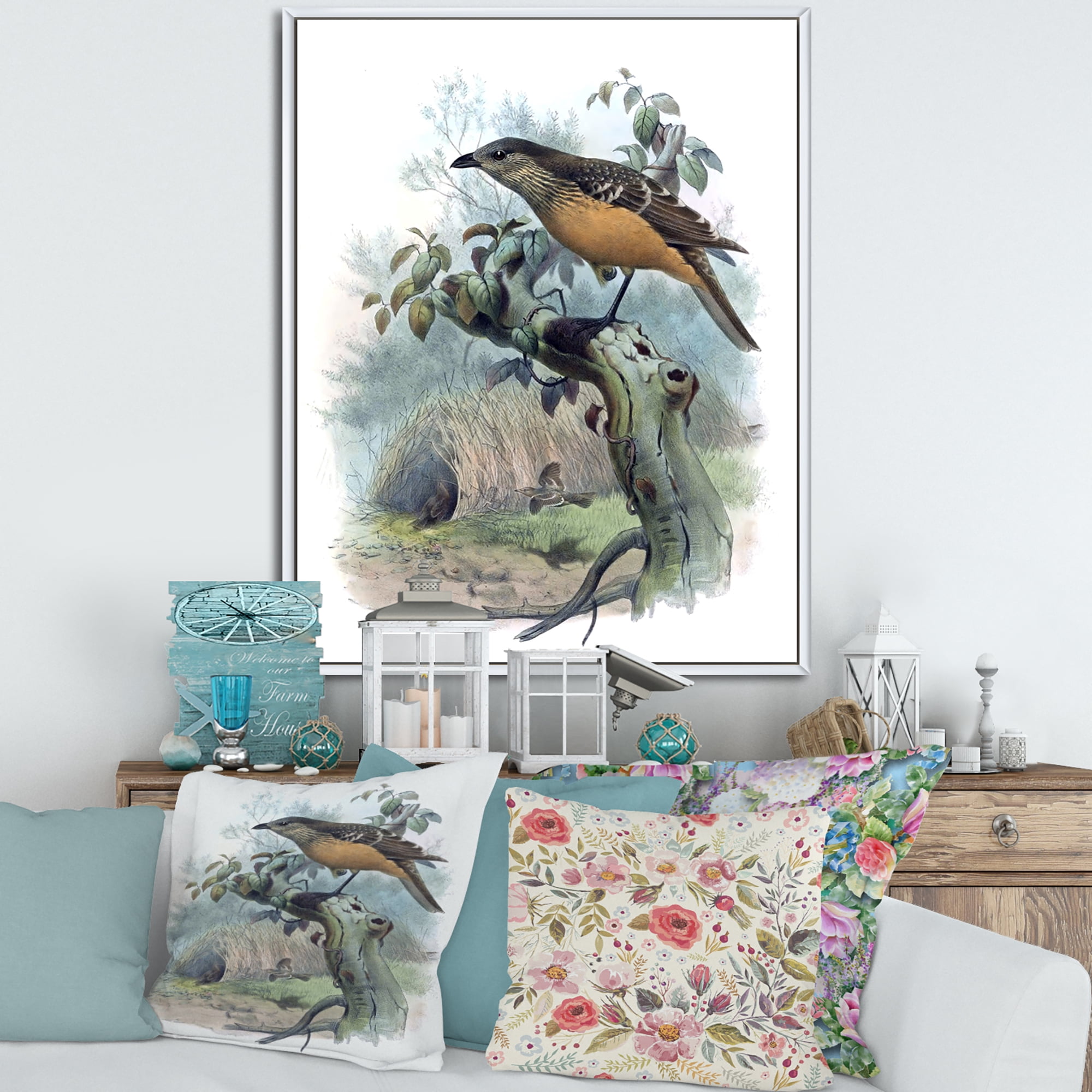 Designart 'The Paradise Birds on a Tree Branch' Traditional Framed Canvas Wall Art Print
