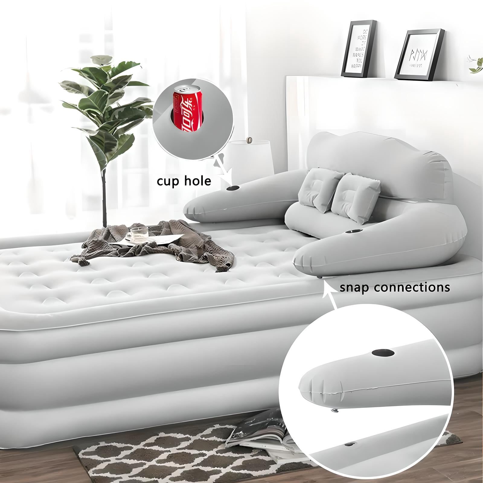 Yyuan 18in Air Mattress, Queen Airbed with Headboard, Inflatable Mattress Camping，Inflatable airbeds for indoor and outdoor use