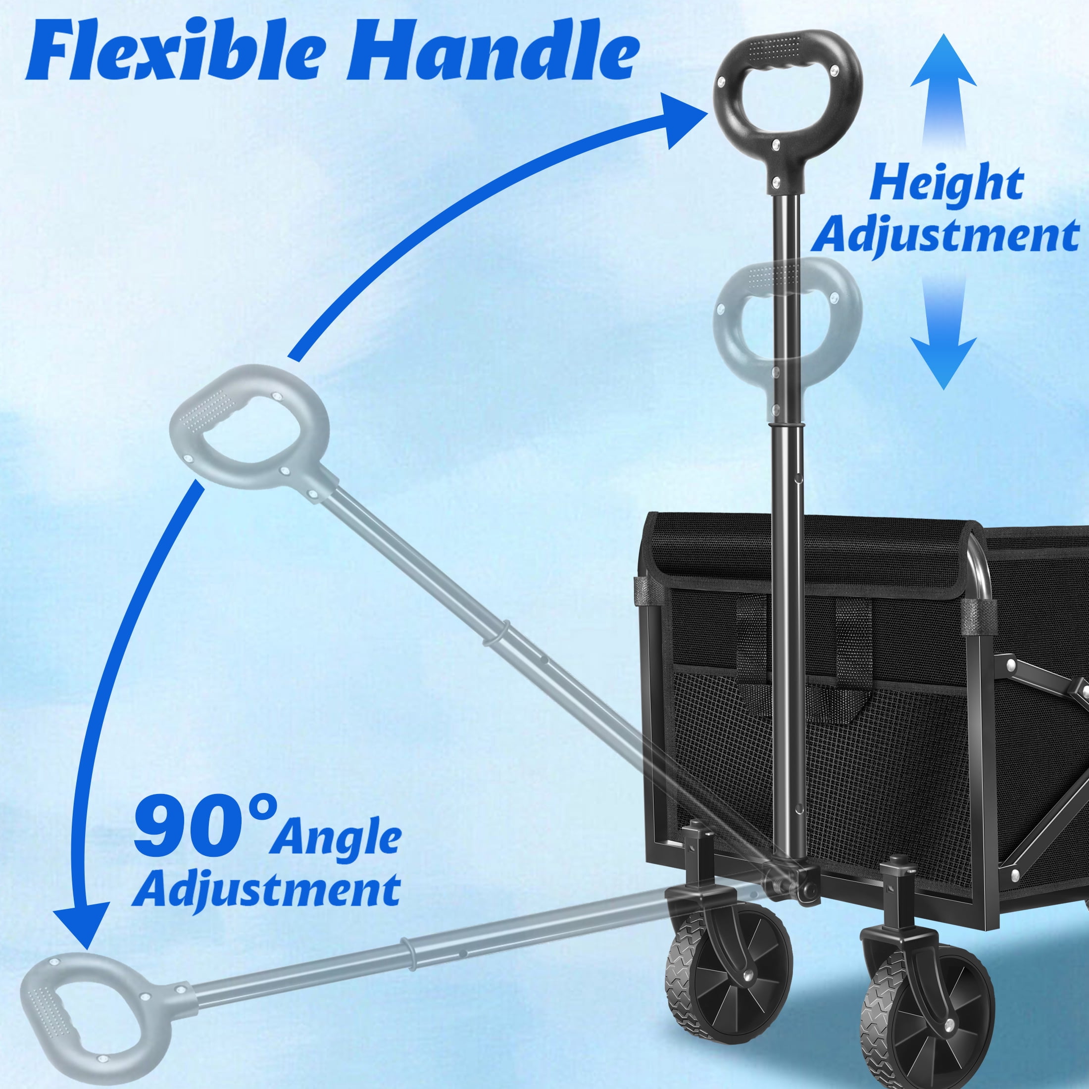 Kovryx Collapsible Wagon Cart Foldable, 360lbs Heavy Duty Folding Wagon with All-Terrain Wheels, Portable Beach Camping Shopping Garden Cart, Black