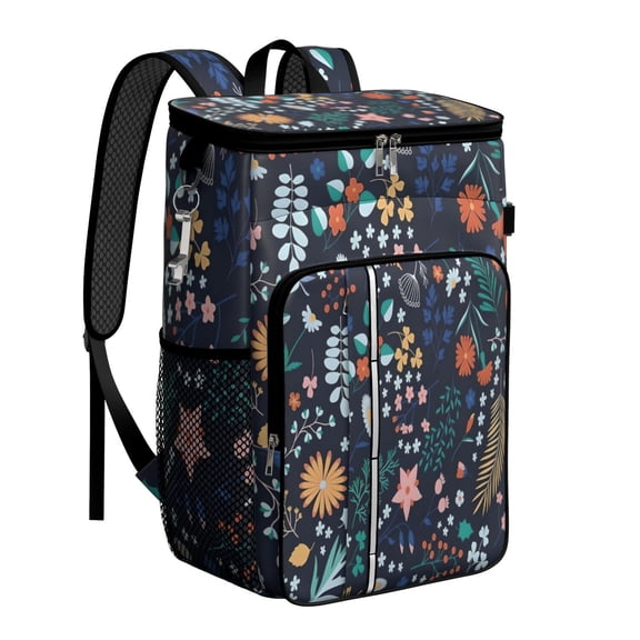 Travel Cooler Bag - Pioneer Flower Floral Print Pattern Camping Beer Cooler Backpack with Bottle Opener- Waterproof Insulated Picnic Backpacks - Cooler Bag for Beach