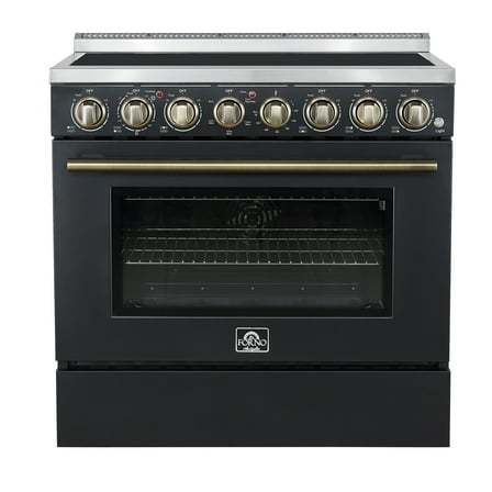 Forno Paolo 36 Inch Black Freestanding Electric Range, Stainless Steel, 5.44 cu.ft, True Convection Oven, Energy Efficient