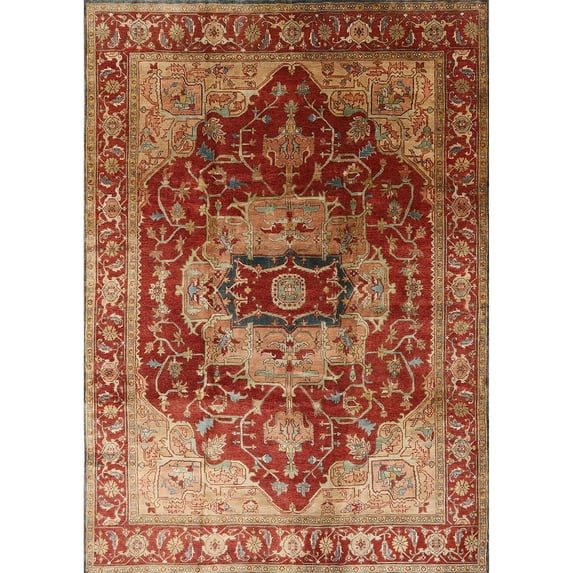 Ahgly Company Indoor Rectangle Mid-Century Modern Red Persian Area Rugs, 6' x 9'