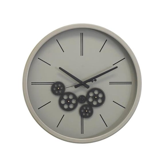 18 in. Modern Minimalist Wall Clock with Open Moving Gears, Light Grey