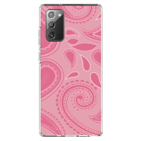 DistinctInk Clear Shockproof Hybrid Case for Samsung Galaxy Note 20 (6.7" Screen) - TPU Bumper, Acrylic Back, Tempered Glass Screen Protector - Big Pink Paisley