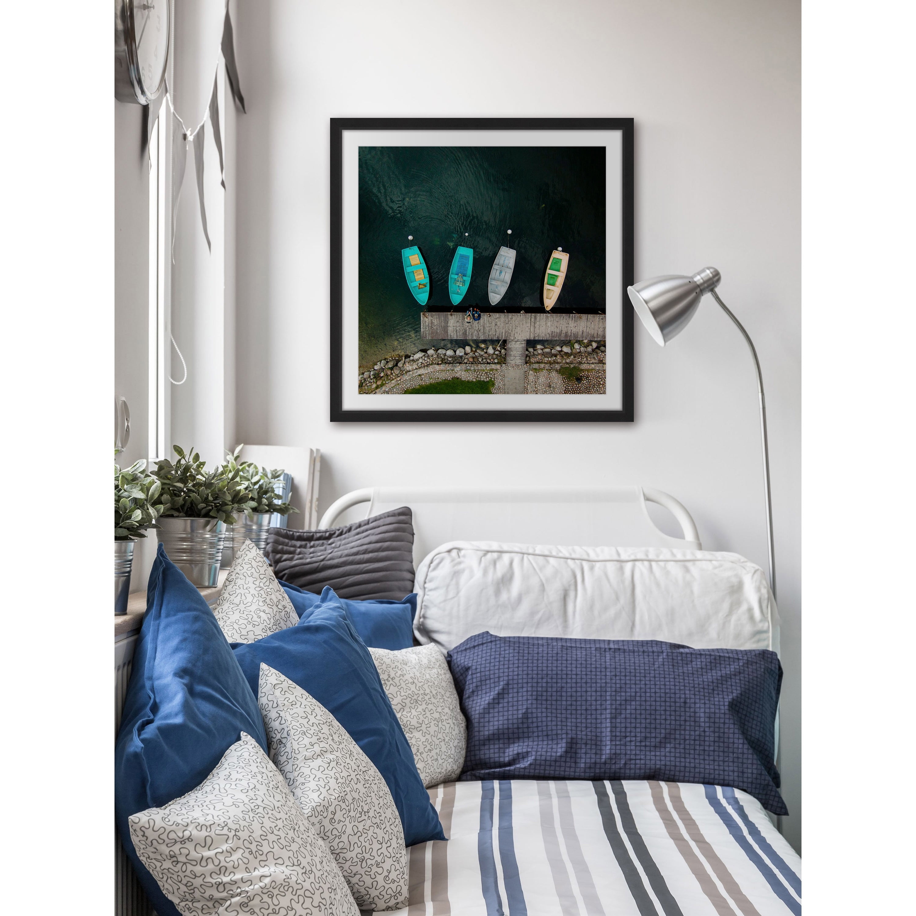 MARMONT HILL  - 'Four Boats' by Karolis Janulis Framed Painting Print - Multi-Color 24 x 24
