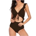 thumbnail image 1 of Bikini de Corte Alto de Mujer Bikinis sin Espalda Ajustables de Color Sólido, Traje de Baño Sexy Frenum Flounce con Almohadilla de Pecho, 1 of 7