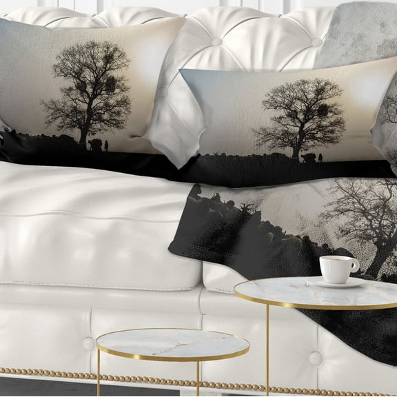 Designart Frosty Spring Morning Sunrise with Tree - Landscape Printed Throw Pillow - 12x20