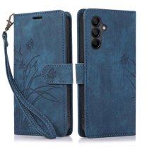 Leather For Samsung Galaxy A54 5G Case Orchids&Butterflies Embossed 3-card  Flip Wallet Leather Case With Card Holder Magnetic Closure  Phone Cases Cover,Blue,For Galaxy A54 5G