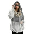 thumbnail image 6 of UAMVSH Women Fuzzy Fleece Hoodie Plus Size Trendy Color Block Warm Hooded Pullover Half Zip up Long Sleeve Sweatshirts with Drawstring(Medium,Gray), 6 of 6