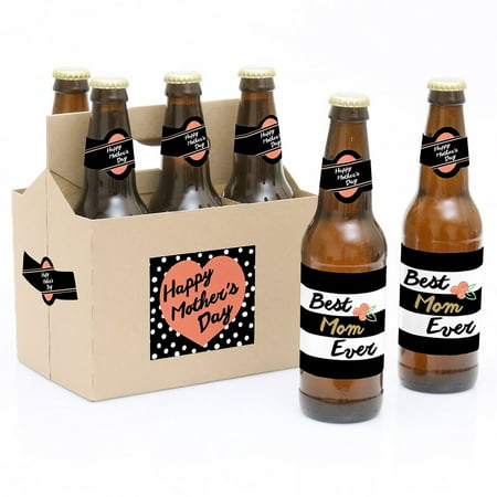 Best Mom Ever - Mother's Day Party Decorations for Women and Men - 6 Beer Bottle Label Stickers and 1