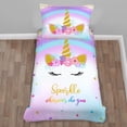 thumbnail image 5 of Queen Size Rainbow Star Comforter Set for Girls Kids Colorful Unicorn Bedding Sets Blue Purple 3 Pieces, 5 of 6