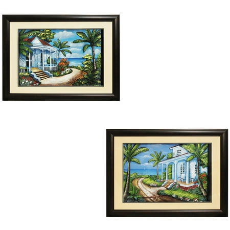 EC World Imports Urban Designs Tropical Beach House 2 Piece 3-D Framed Graphic Art (Best Houses In The World For Sale)