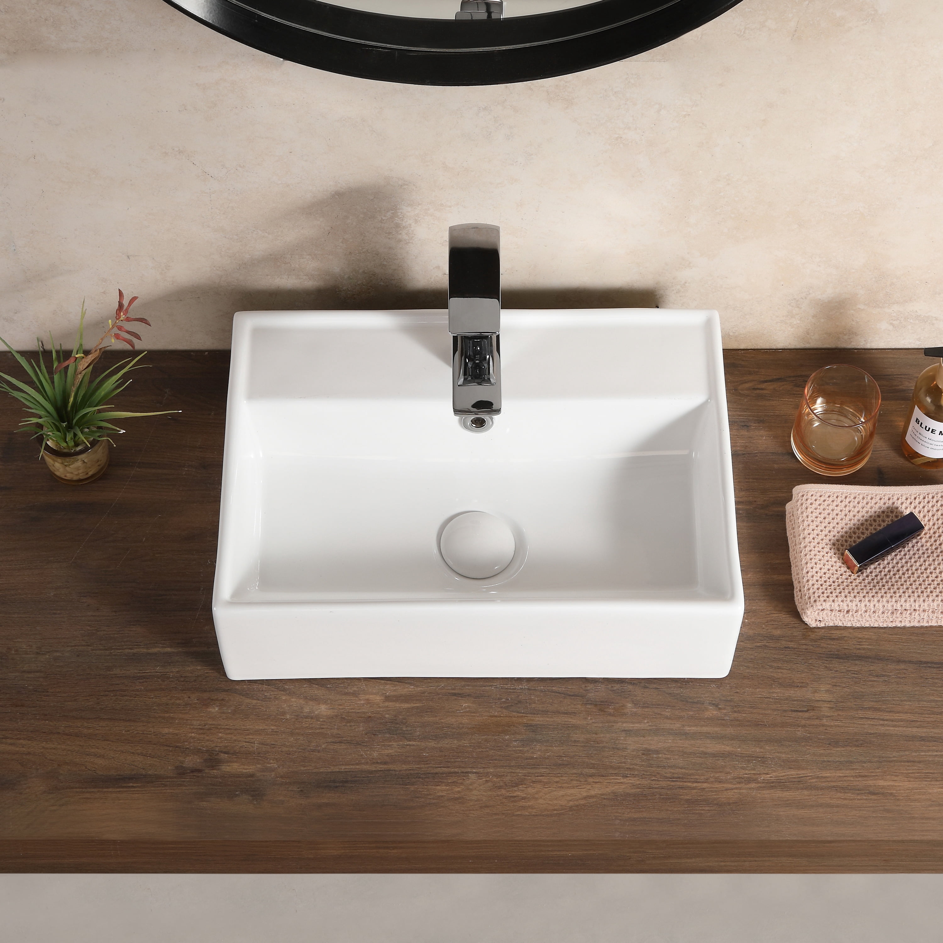 Wall Mounted Bathroom Sink,17.71"x 12.2" White Ceramic Rectangular Vessel Sink Above Counter White