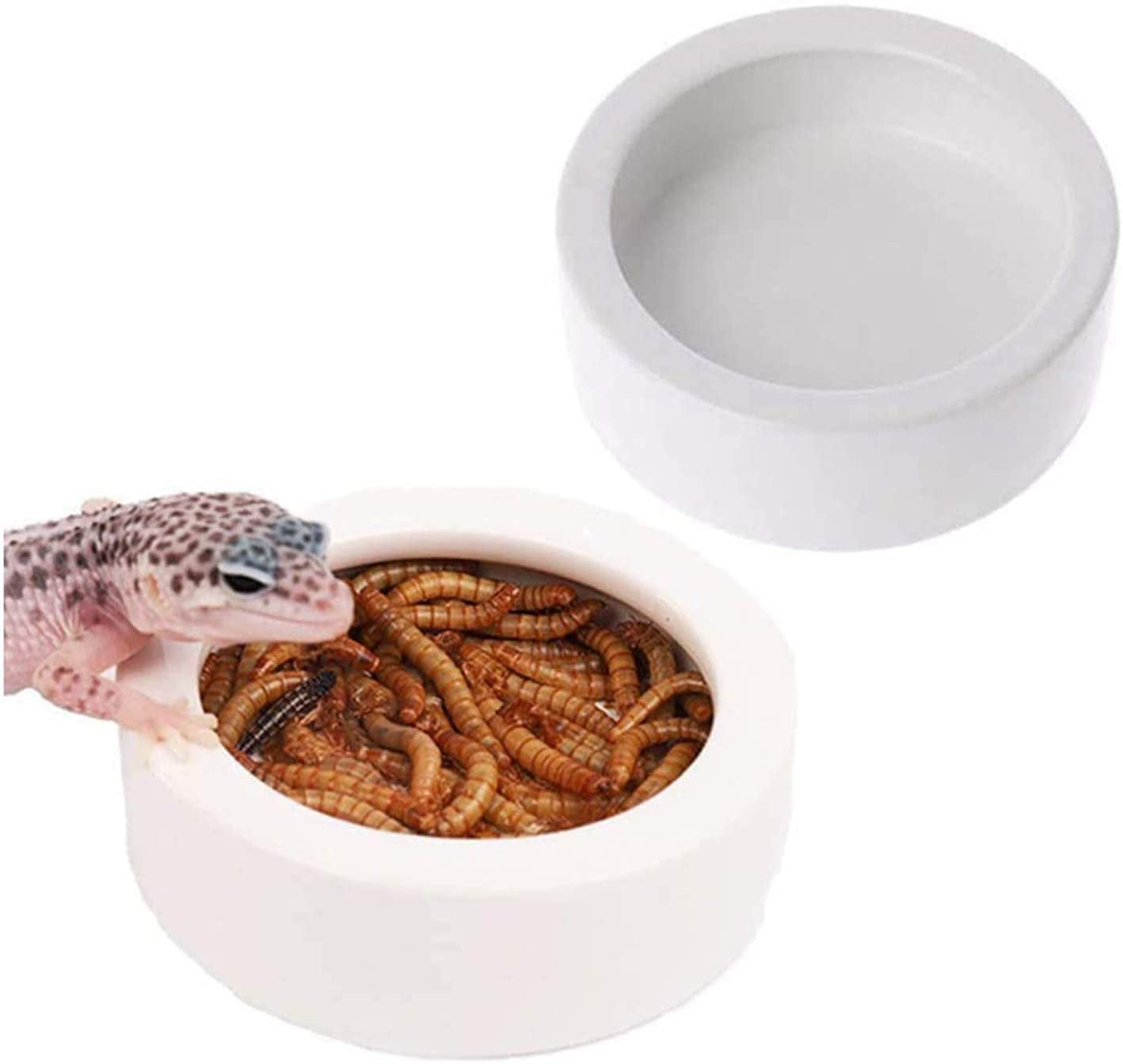 2 Pack Reptile Food Bowl, Mini Ceramic Water Feeder Bowl, Reptile Worm