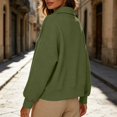 thumbnail image 6 of ClodeEU Women's Collared V Neck Long Sleeve Cropped Sweatshirt,Casual Loose Pullover Top Army Green,Women's Plus L, 6 of 7