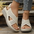 thumbnail image 2 of Orthopedic Sandals for Women Hollow out Crooss Strap Low Wedge Walking Shoes Comfy Arch Support Casual Summer Footwear Beige Size 8.5, 2 of 7