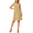 thumbnail image 2 of INSPIRE CHIC Women's Linen Dresses Summer Sleeveless Sundress Casual Loose Flowy Mini Tank Beach Dress with Pockets S Khaki, 2 of 6