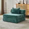 thumbnail image 2 of Convertible Compression Sofa Bed in Chenille Fabric, Single Seater Modular Sectional for Living Room or Bedroom Comfort，Dark Green, 2 of 8