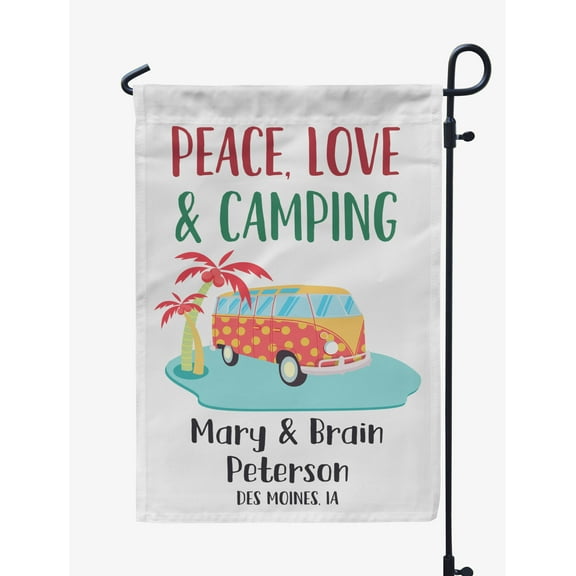 Printtoo White Peace| Love & Camping Beach 12.5x18 Inches Double SidedFlagsDouble Sided CampFlagCampsiteFlagPersonalized Camping Flags