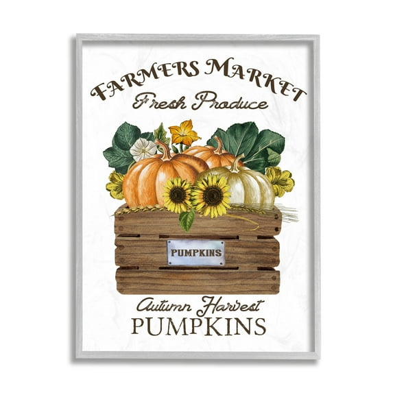 Stupell Industries Farmers Market Autumn Harvest Charming Pumpkin Gray Framed Design by Deborah Brown