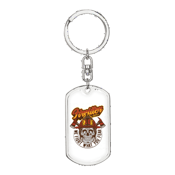 Firefighter Department Stainless Steel or 18k Gold Premium Swivel Dog Tag Keychain