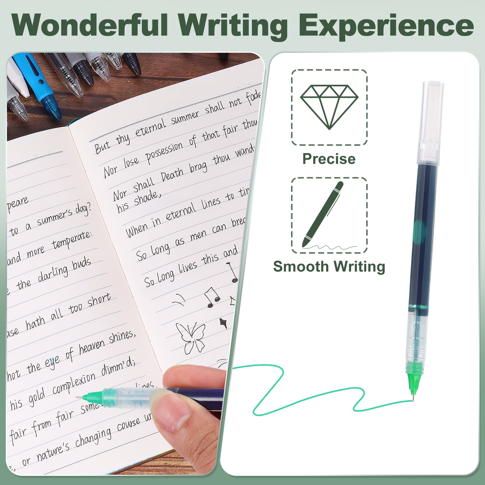Uxcell Gel Pen Medium Point 0.5mm, 24 Pack Quick Dry Smooth Gel Ink Rollerball Pen for Home Office Writing Note Taking Journaling Business, Green