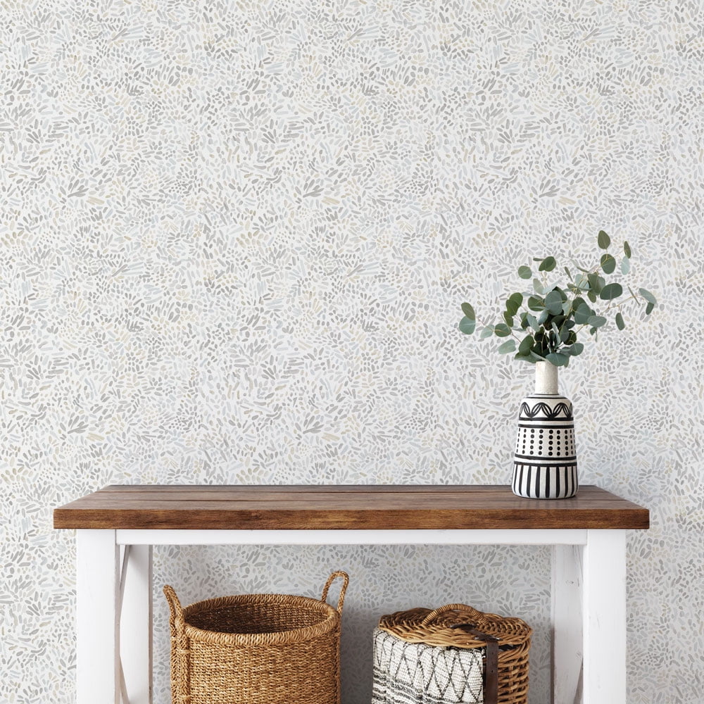 Tempaper Grey Brushstroke Garden Peel and Stick Wallpaper, 20.5" x 16.5'