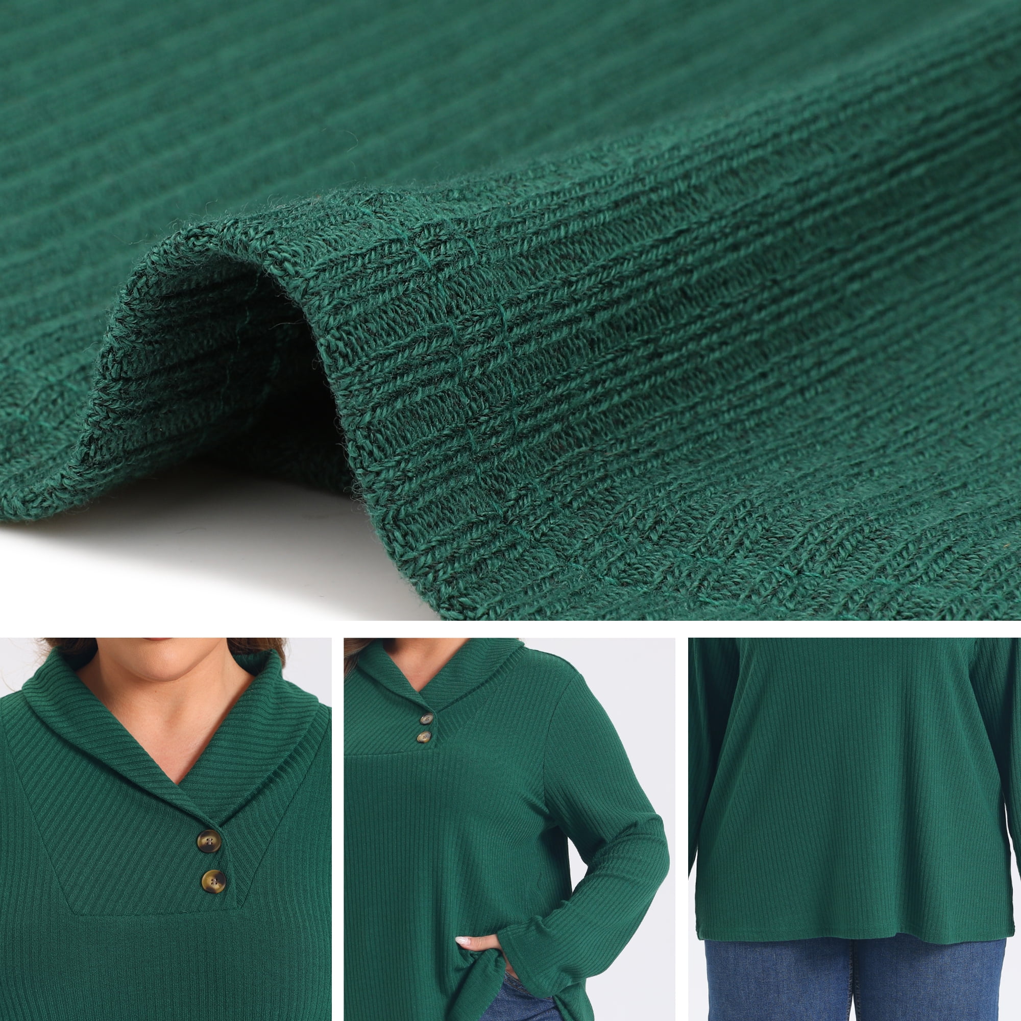 DARING DIVA Women's Plus Shawl Collar Button Decor V Neck Tops 2X Dark Green