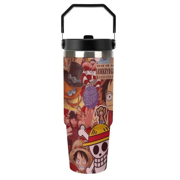 30oz Tumbler with Handle And Flip Straw Lid One Piece Luffy Stainless Steel Bottle Double Wall Insulated Travel Coffee Mug