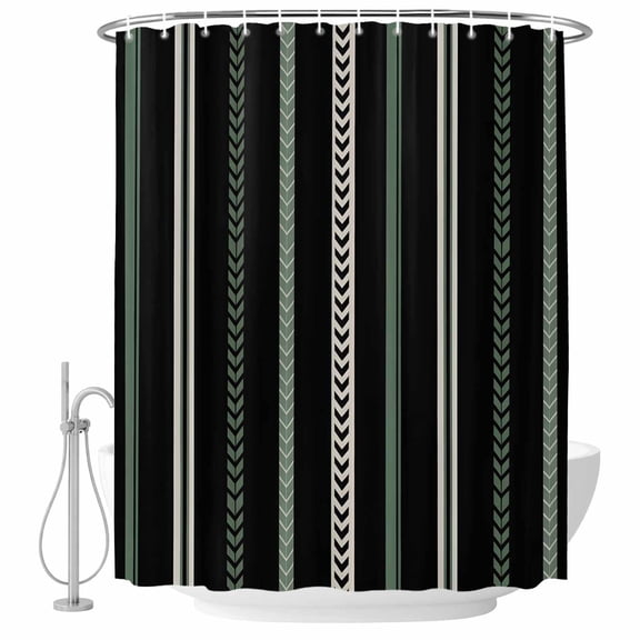 Black Green White Shower Curtain, Waterproof Shower Curtains for Bathroom, Boho Vintage Abstract Striped Lines Washable Fabric Bathtub Curtain Set Bath Decor with 12 Hooks Extra Long 72"x96"