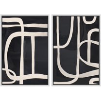 IDEA4WALL Framed Canvas Print Wall Art Modern Graphic Black & White Curved Line Patterns Illustrations Abstract Digital Art Decorative Contemporary for Living Room, Bedroom, Office - 16"x24"x2 White