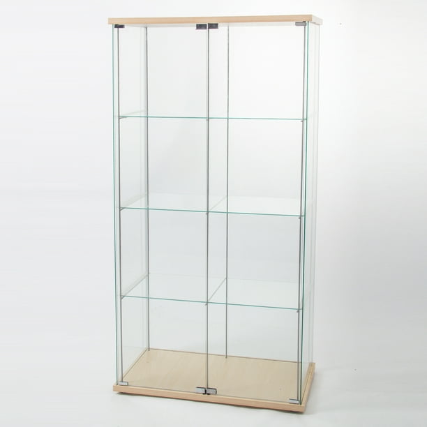 Door Glass Display Cabinet 4 Shelves, 30 Inch High Bookcase With Doors