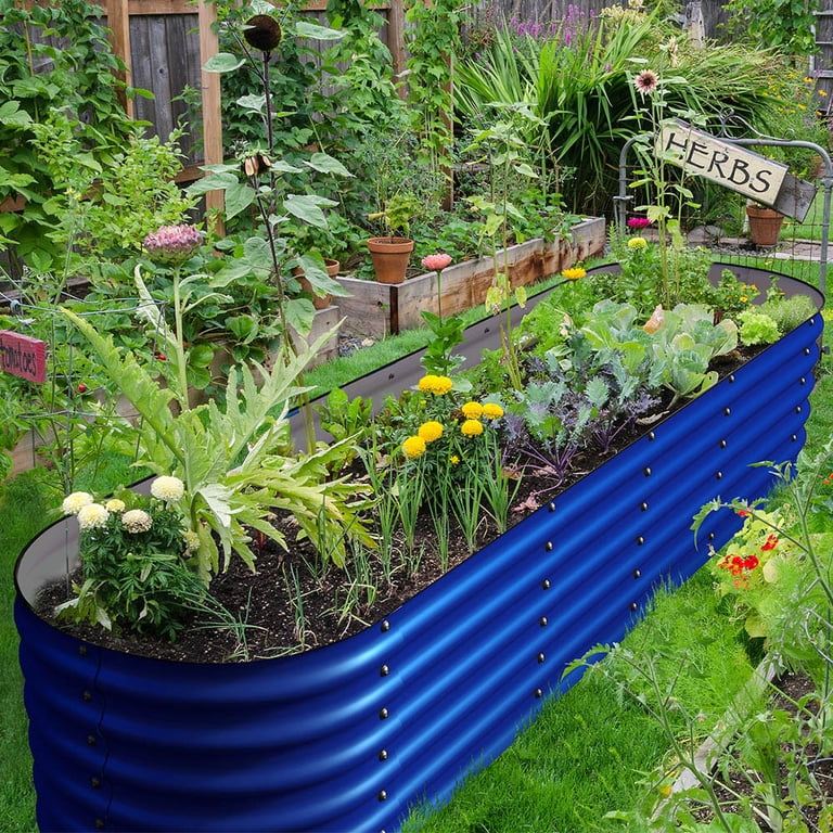 Olle Galvanized Raised Garden Beds Outdoor Plant Boxes Outdoor Garden 17" Tall Metal Raised Garden Bed 12-In-1 Garden Beds Outdoor for Vegetables, Cobalt Blue 17" Tall - Walmart.com