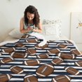 thumbnail image 3 of Football Stripe Darkblue Pattern Soft Sherpa Fleece Throw Blanket, Warm Cozy Plush Blanket for Sofa Bed Couch, All Season, 60"x80", 3 of 5