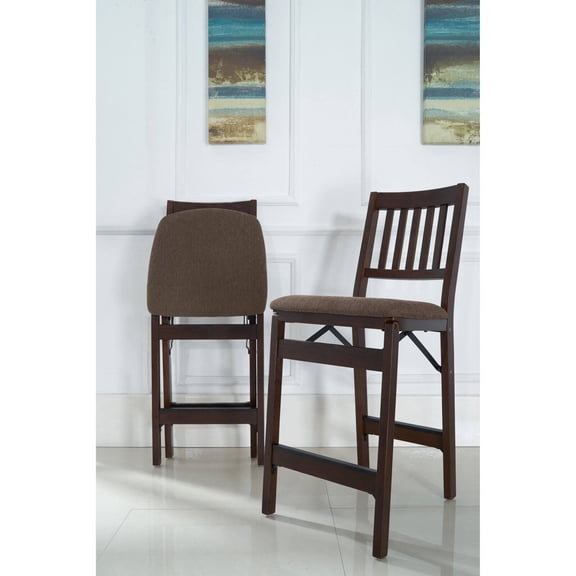 MECO Stakmore Jax Fabric Upholstered Seat Folding Counter Stools, Fruitwood (2 Pack)
