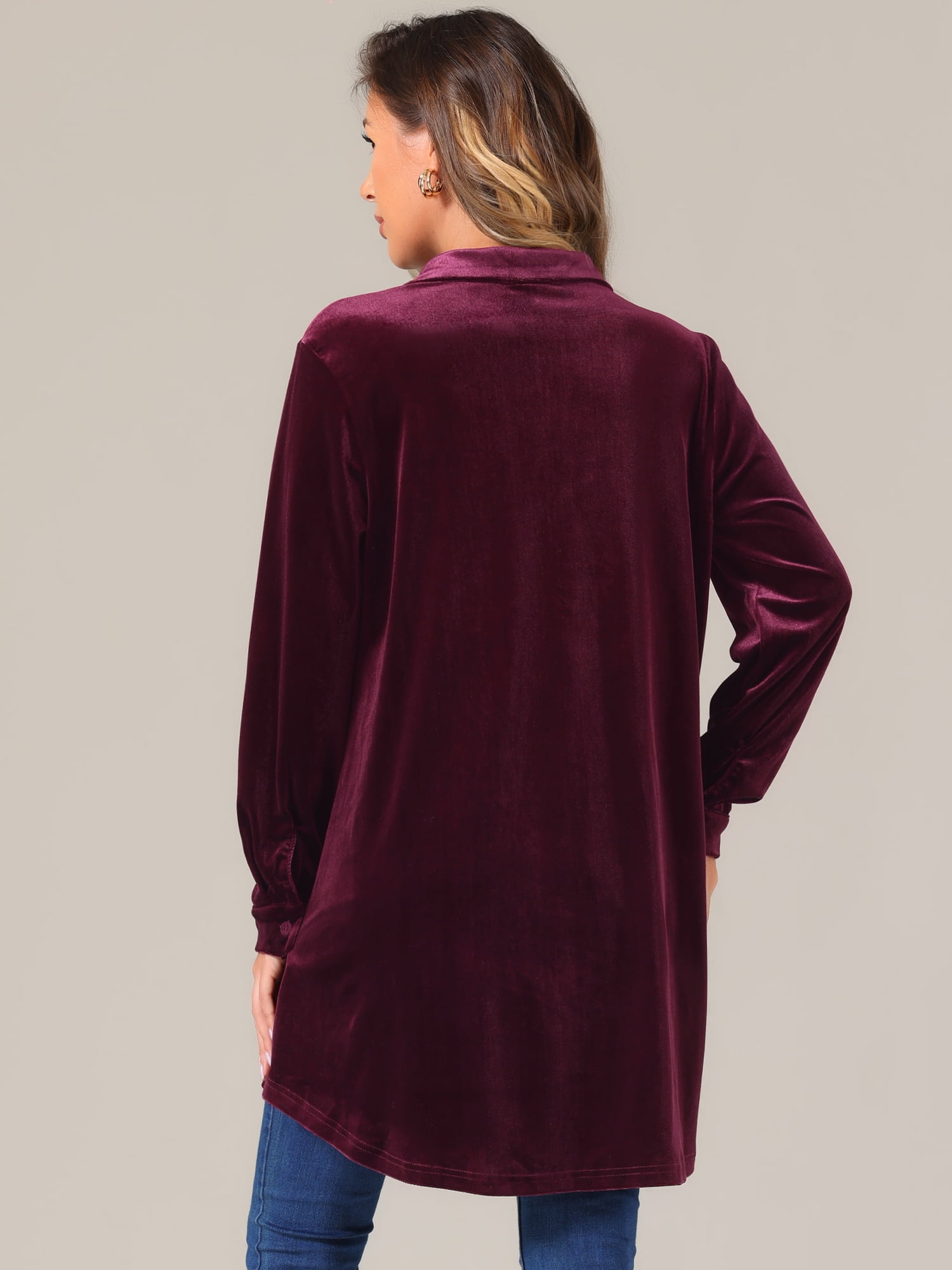 DARING DIVA Women's Velvet Tunic Tops Casual Long Sleeve Shirt Dress Dark Purple Red XS