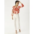 thumbnail image 6 of DressBerry Women’s Printed Poly Crepe Top V Neck with Front Bow Tie Long Sleeves Waist Length Regular Wear Light Weighted Casual Summer Top, 6 of 7