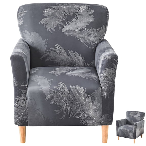 Stretch Armchair Cover with 6 Foam Sticks, 1-Piece Spandex Slipcover for Single Sofa, Machine Washable Furniture Protector, Gray Feathers