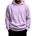 thumbnail image 2 of Men's Kangaroo Pocket Hoodie Hooded Long Sleeve Solid with Warm Cozy Soft Touch Pullover Basic Top for Fall Winter Everyday Wear and Weekend Outings Light Purple 5XL, 2 of 4