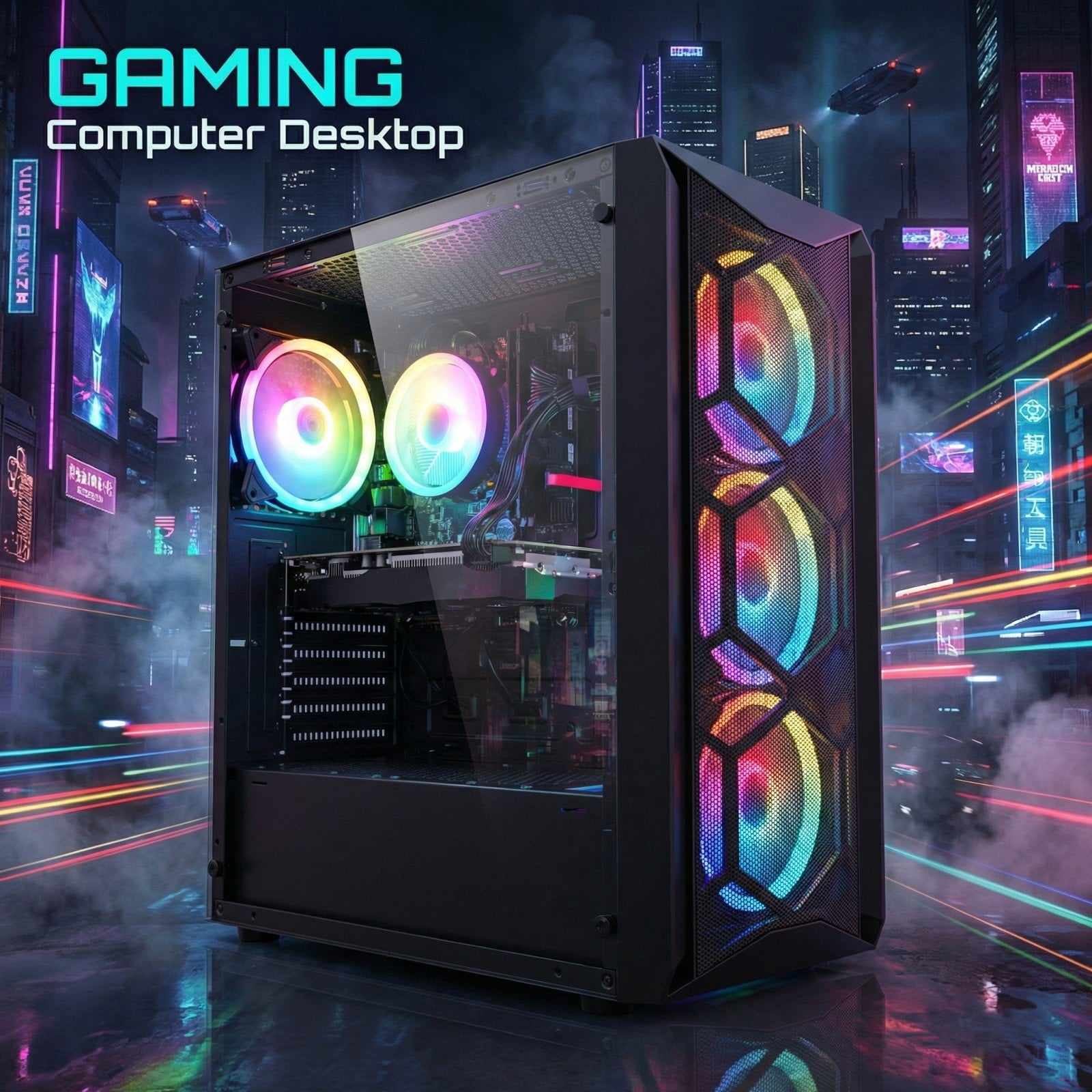 STGAubron Gaming PC Desktop, RX 580 16G, Intel Core i7 up to 3.9G, 16G Ram, 512G SSD, Wifi 6, BT 5.0, RGB Fan x4, Win 11 Home