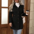 thumbnail image 4 of Women's Wool Blend Button Front Coat, Belted Mid-Length Overcoat, Elegant Lapel Collar Woolen Jacket Outerwear for Fall Winter 02-Black S, 4 of 5