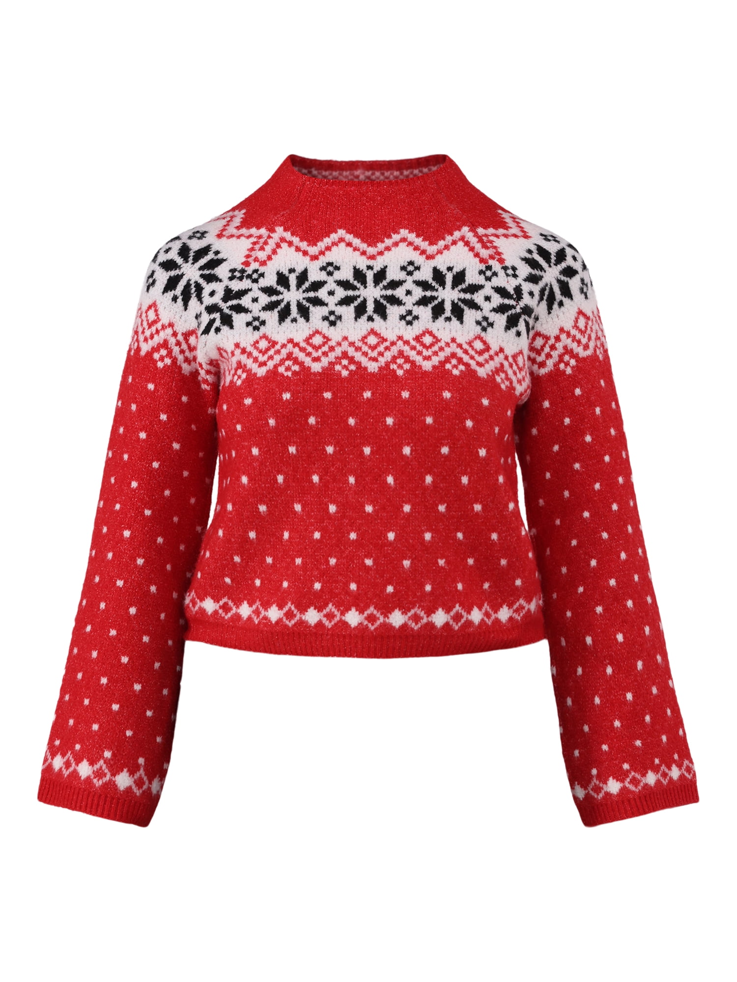 No Boundaries Fairisle Jacquard Pullover and Beanie Set, 2-Piece, Women's and Women’s Plus
