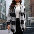 thumbnail image 2 of Stichou Fuzzy Fleece Jacket Women Oversized Plaid Sherpa Lined Jackets Baggy Comfy Fluffy Plush Hooded Cardigan with Pockets Gray 2XL, 2 of 5