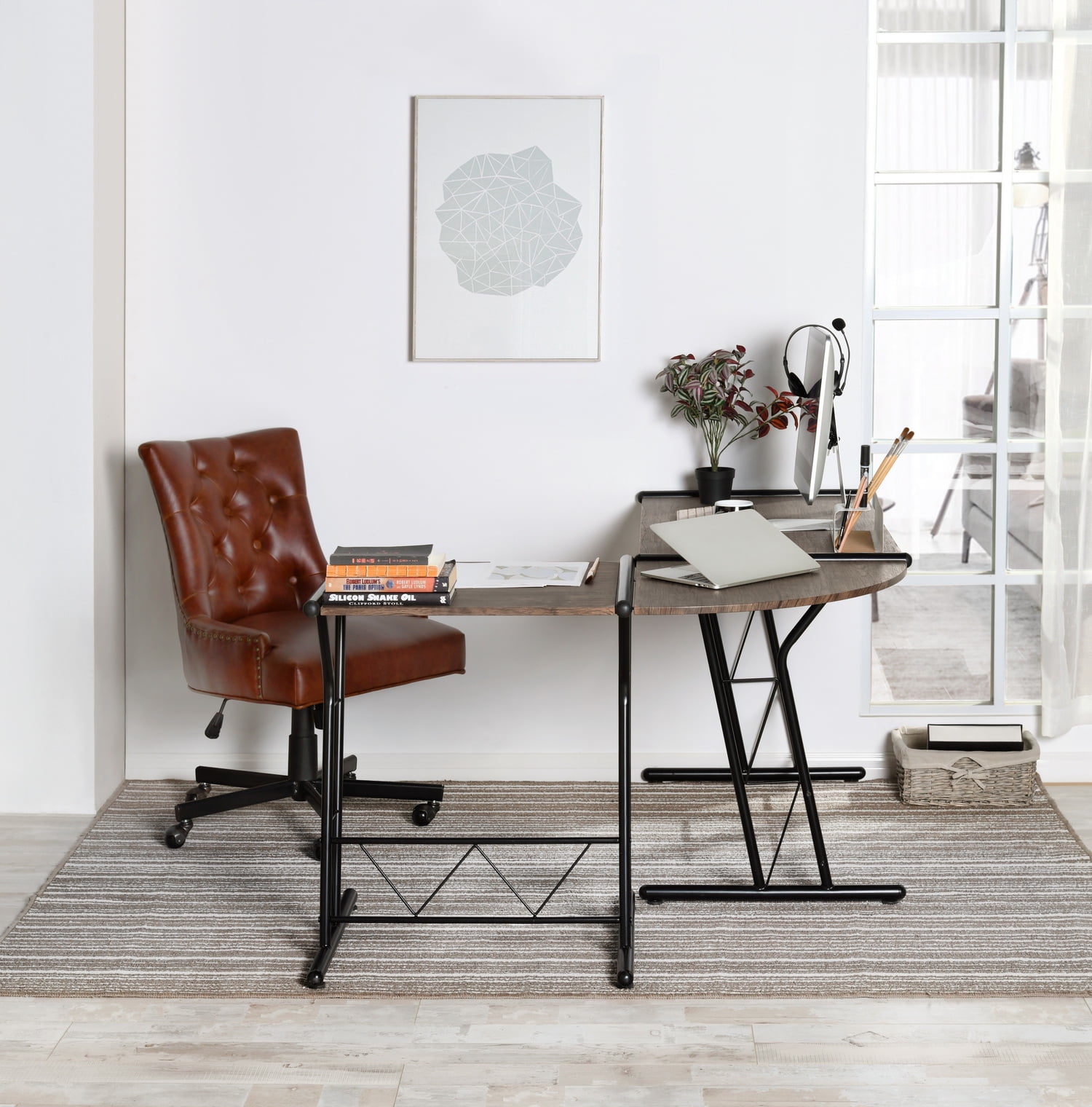 Kepooman L Shaped Desk, Round Corner Computer Desk Gaming Table Workstation for Home Office, Brown Kepooman L Shaped Desk, Round Corner Computer Desk Gaming Table Workstation for Home Office, Brown