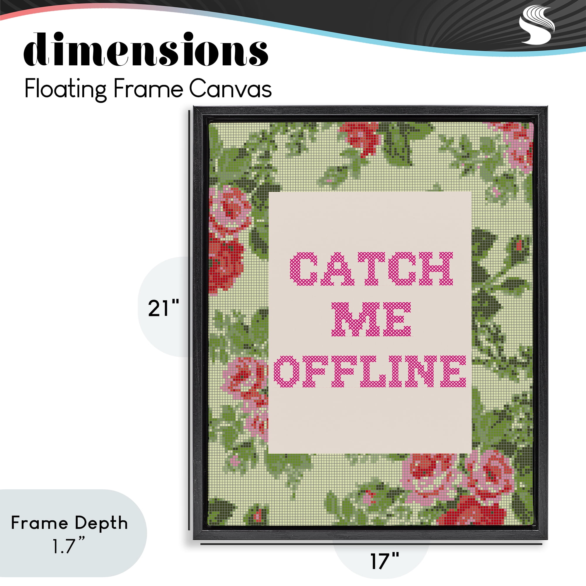 Stupell Industries Catch Me Offline Faux Cross Stitch Black Framed Floater Canvas Wall Art, design by Lil' Rue